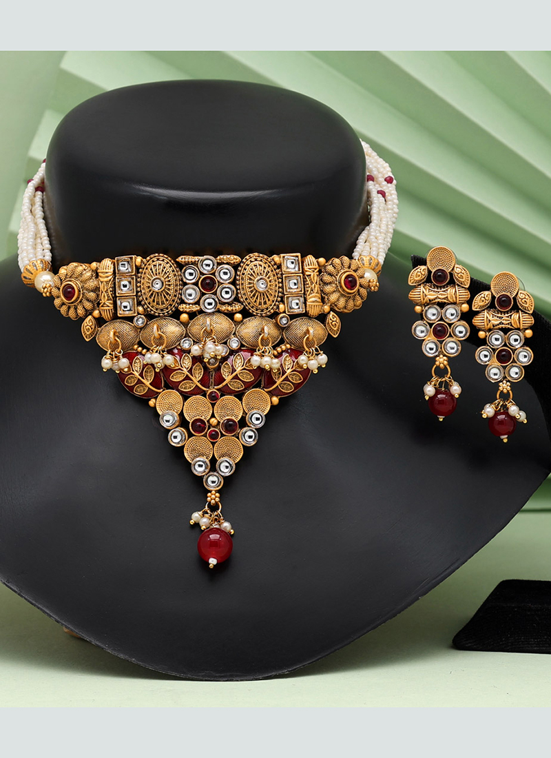 Green Meena Work Kundan Choker Matte Gold Temple Necklace Set Catalog