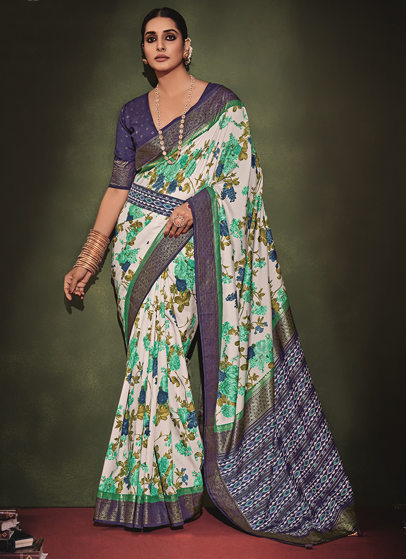 Buy Pista Green Velvet Silk Festival Wear Weaving Saree Online From