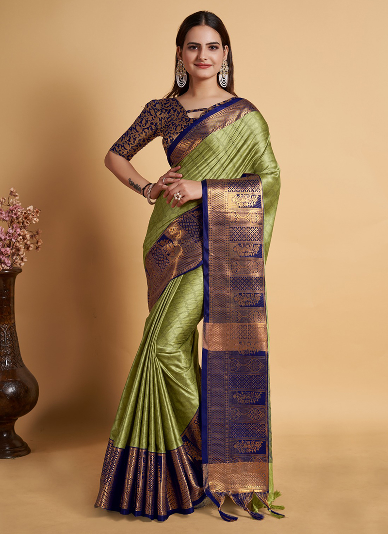 Buy Olive Green Silk Festival Wear Weaving Saree Online From Wholesale