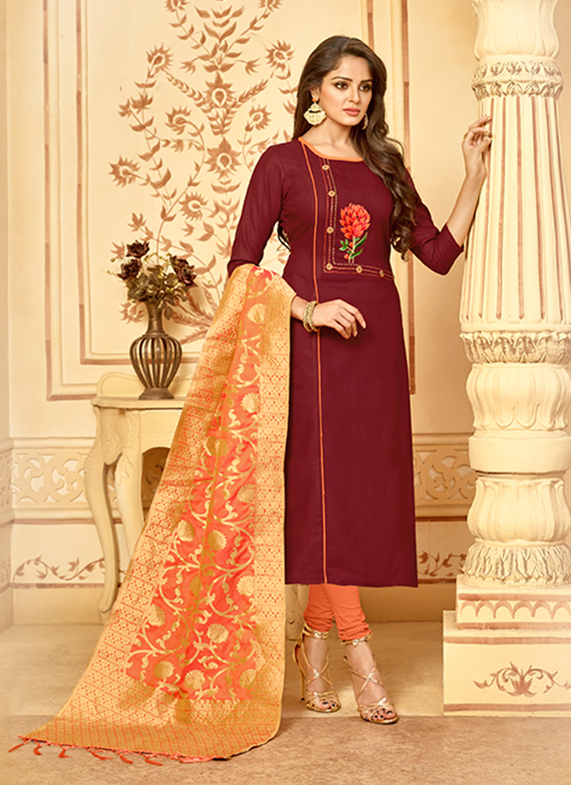 thread work churidar materials
