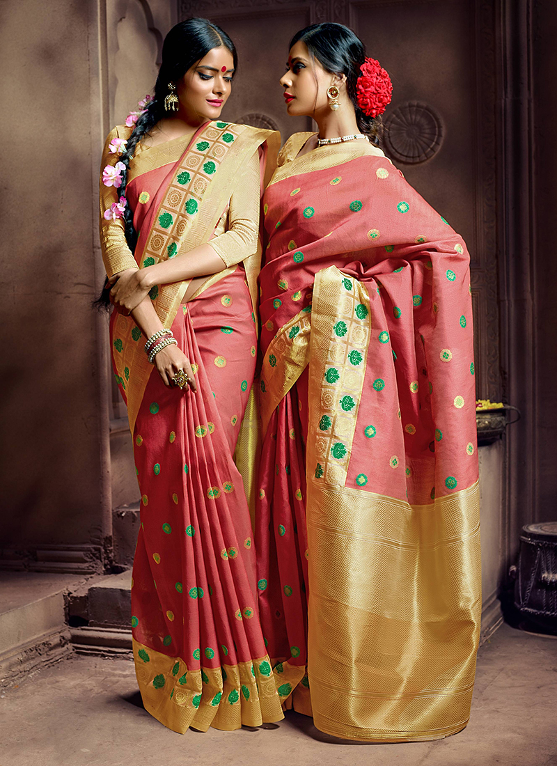 Buy Wedding Wear Pink Banarasi Silk Weaving Saree Online From Wholesale  Salwar.