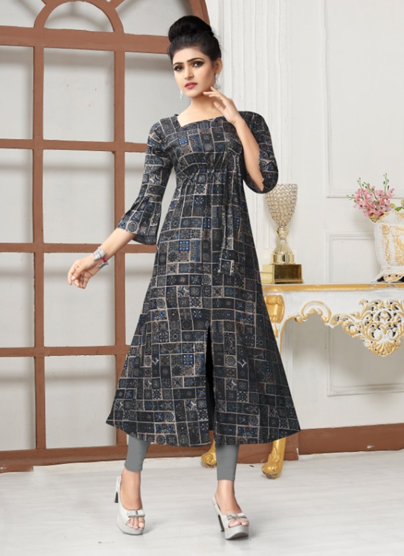 Buy Rayon Grey Printed Work Daily Wear Kurti Online From ...