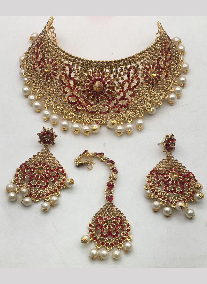 Buy New Designer Necklace With Earrings And Maang Tikka 135991 Online From Wholesale Salwar