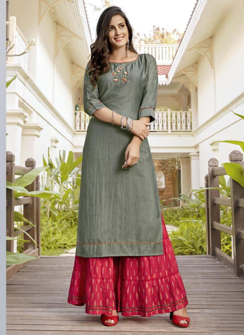 sharara suit with long kurti