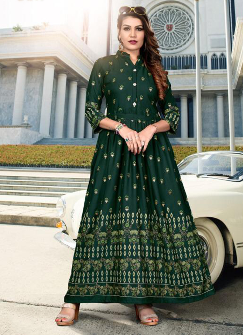 Green Long Salwar Style Kurti Based On Net Fabric  FOURMATCHING