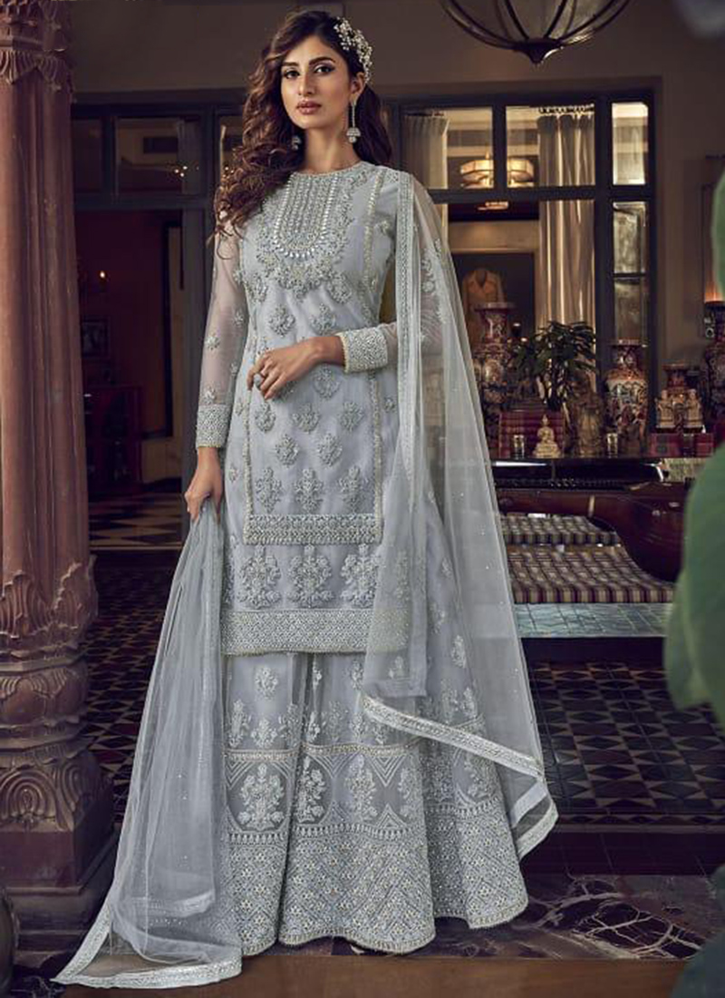 Swagat Snow White Butterfly Net Heavy Embroidery Work