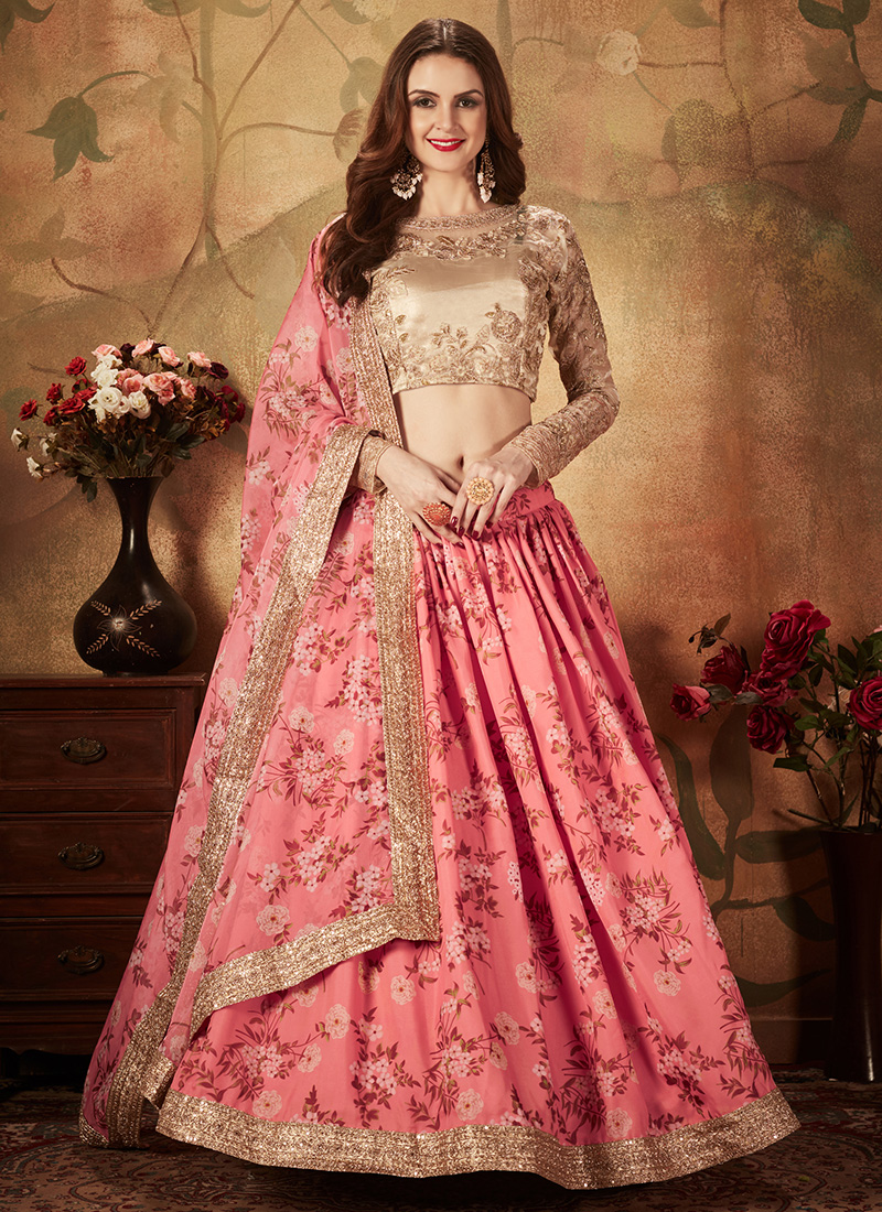 Zeel Clothing Floral Digital Printed Organza Stylish Look Lehenga Cholis Collection For Wedding