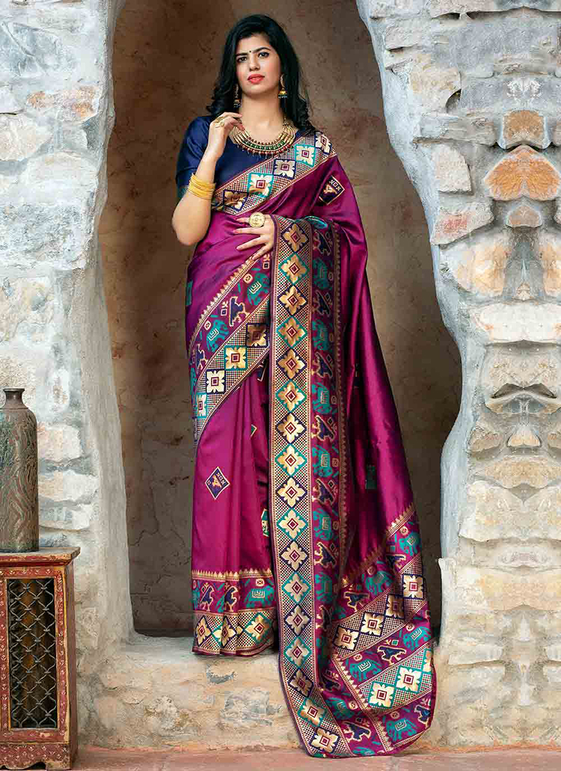 Buy Purple Patola Silk Festival Wear Weaving Saree Online From