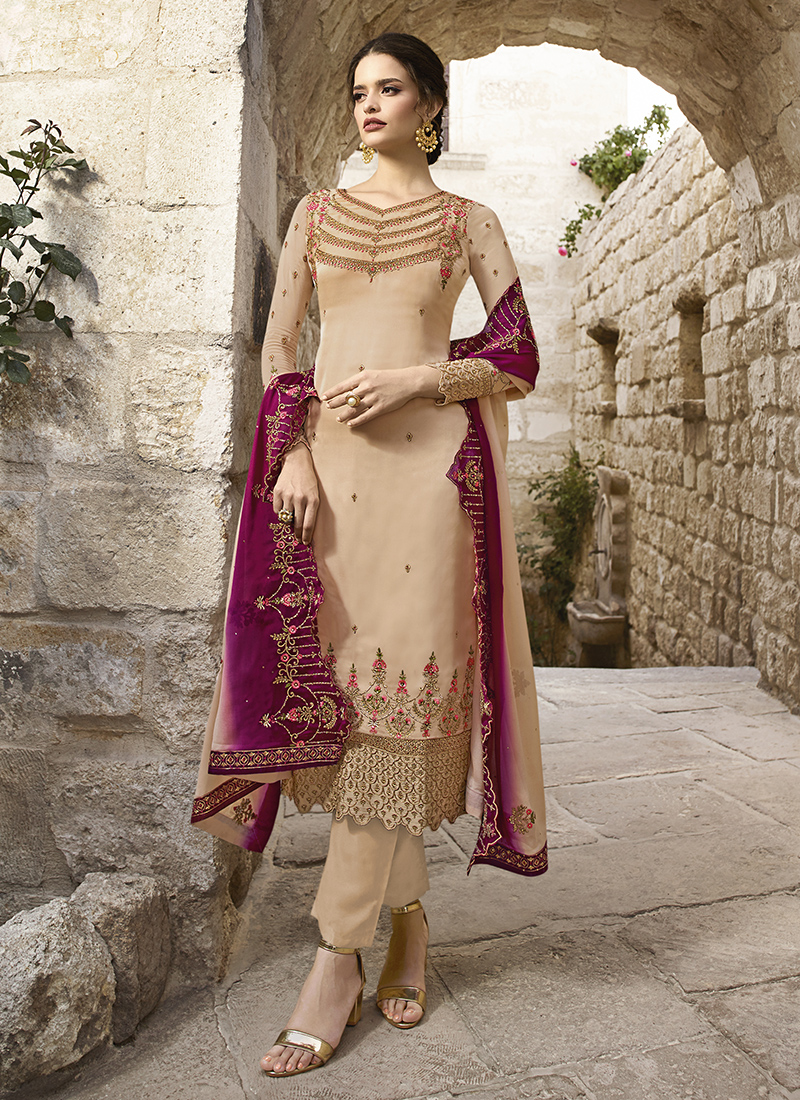 Wedding Wear Swarovski Work New Designer Georgette Churidar Suits Collection Catalog