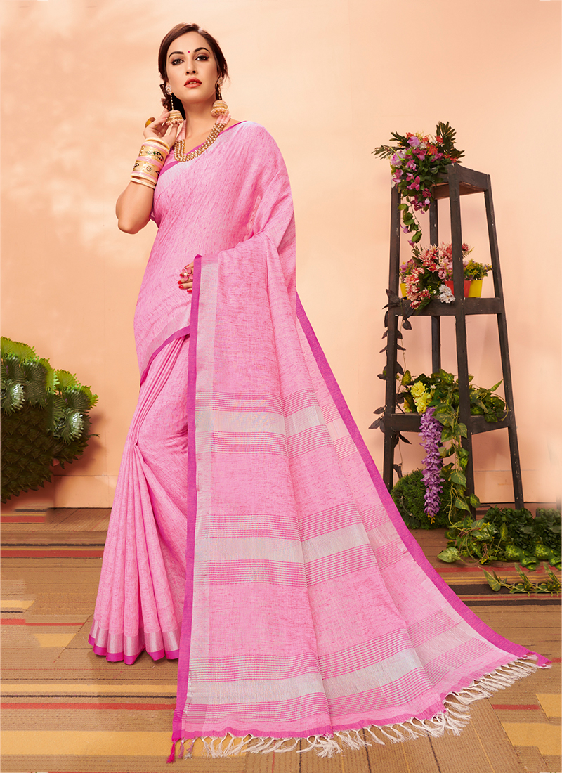 Cotton Linen New Fancy Casual Wear Sarees Collection Catalog