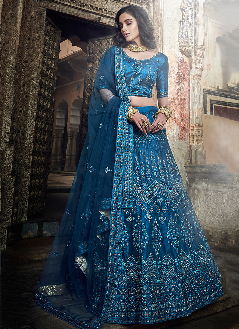 Royal Blue designer lehenga choli - New India Fashion