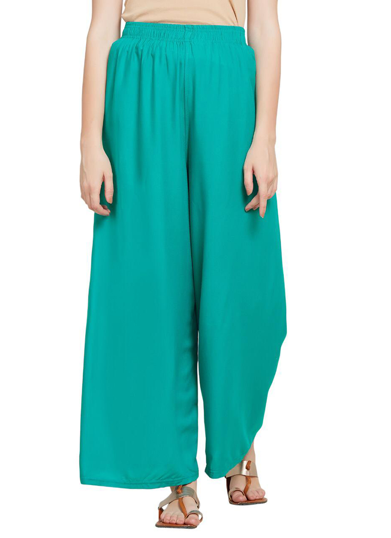 orient trail - Blue Printed All Day Wear Palazzo Pants Rayon | SilkRoll