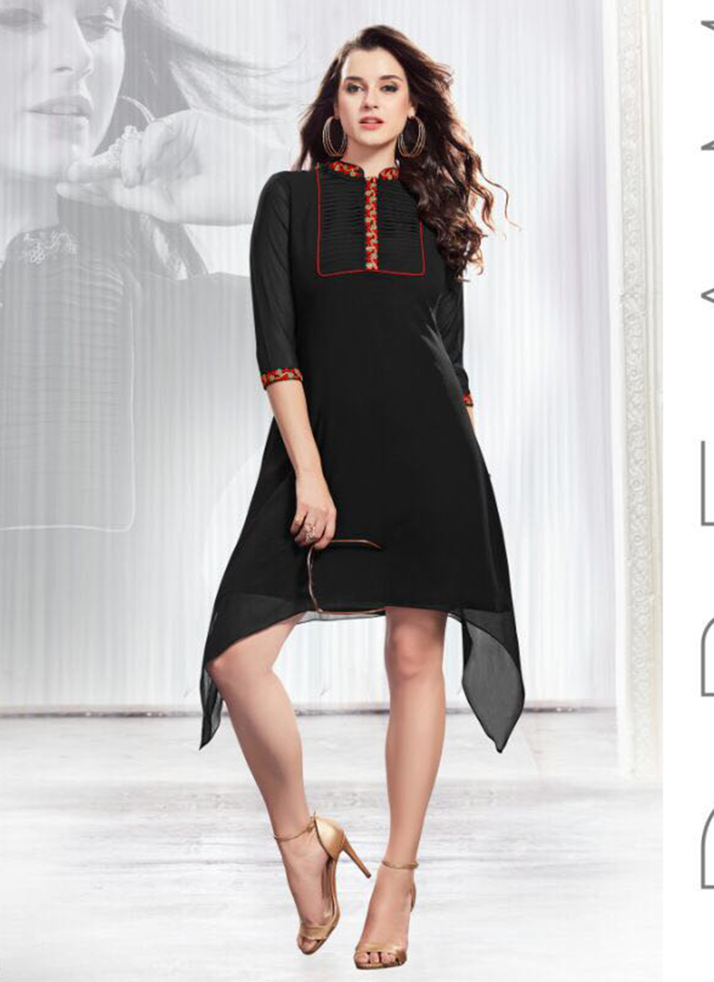 Cotton Embroidered Net Work Black Kurti For Women Indian Stylish Summer  Shirt, | eBay