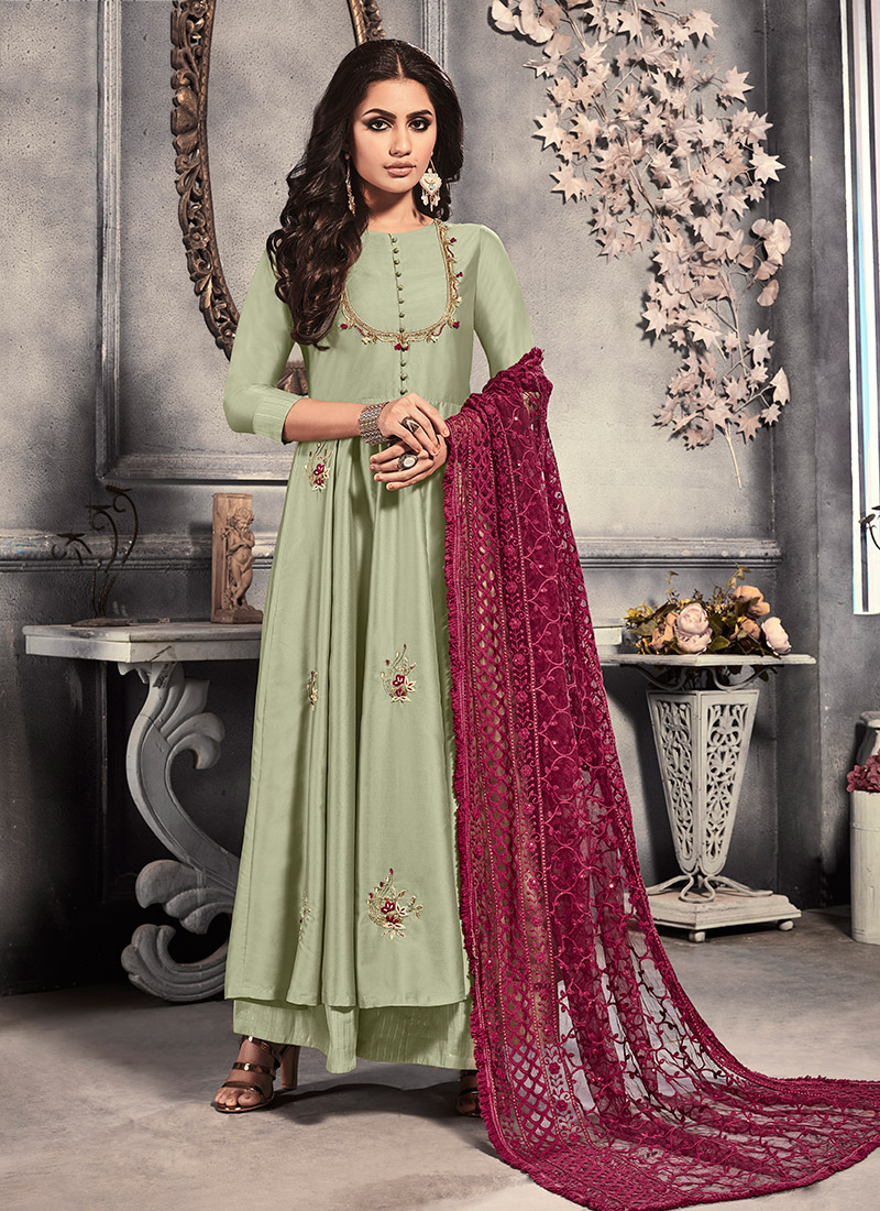 pista green silk kurti