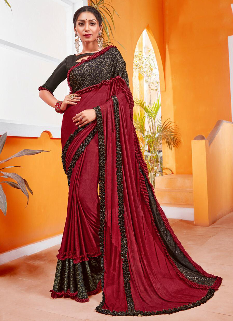 Designer Lycra Frill Sarees Collection 