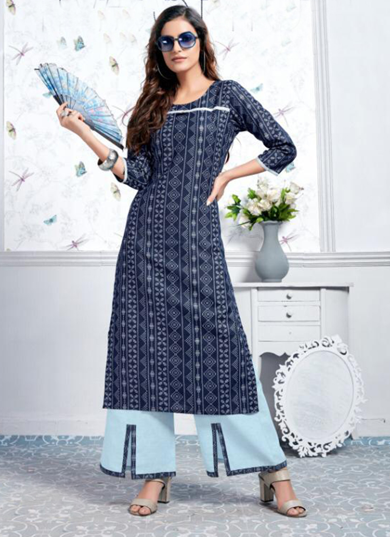 Straight Cut Cotton Long Kurtis With Palazzo Collection Catalog