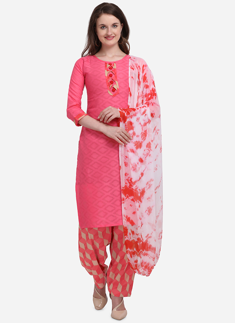 Buy Dark Pink Cotton Regular Wear Printed Salwar Suit Online From ...