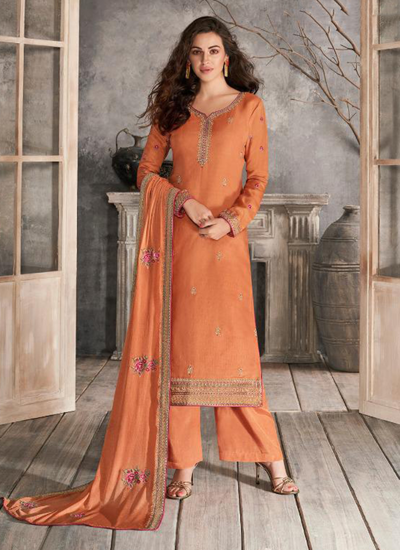 party wear silk plazo suit