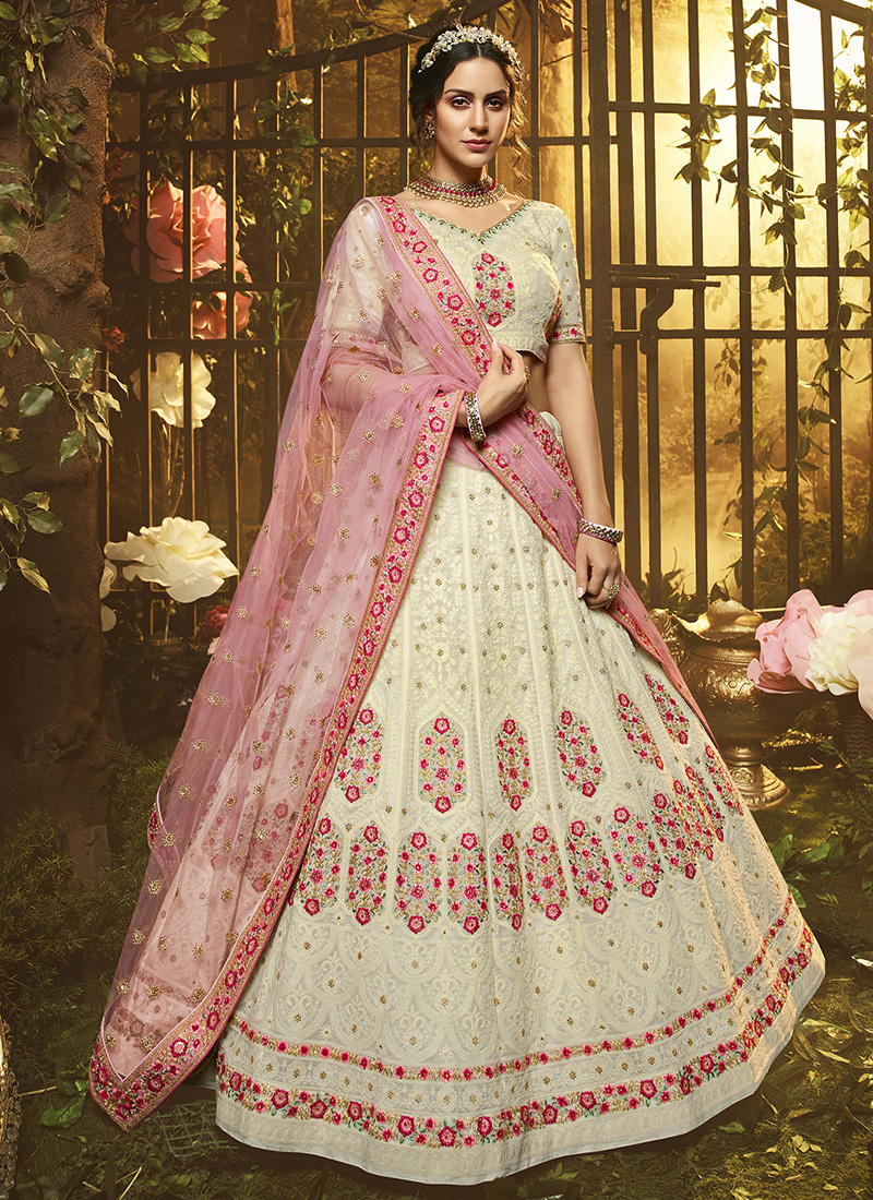 Buy Wedding Function Wear Net Fabric Embroidered Lehenga Choli In Pink Col  online from SareesBazaar IN at lowest prices