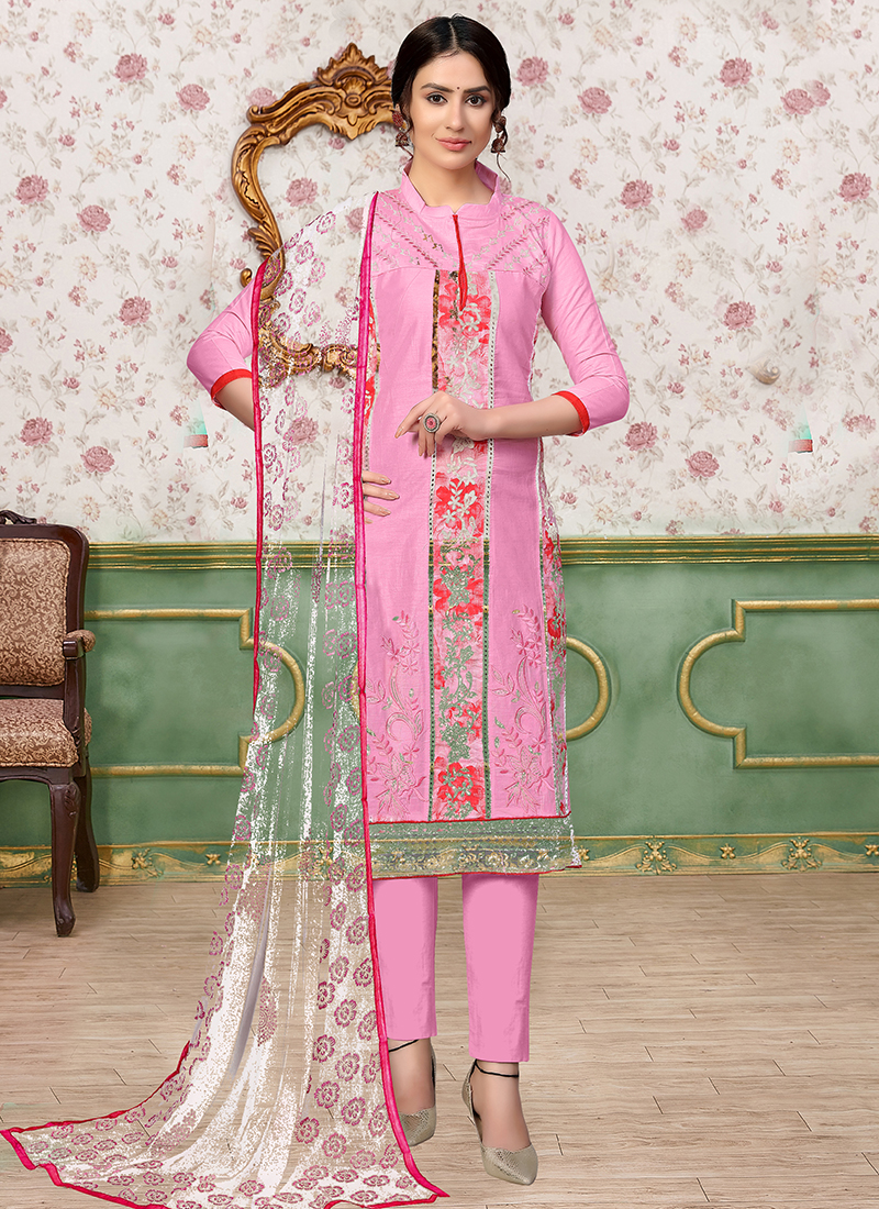 Buy Violet Glace Cotton Daily Wear Embroidery Work Churidar Suit Online  From Wholesale Salwar.