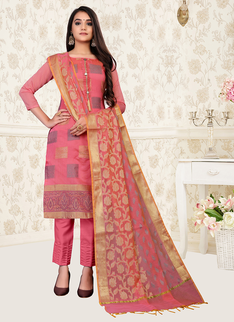 Women's Designer Georgette Semi-Stitched Pink Salwar suit
