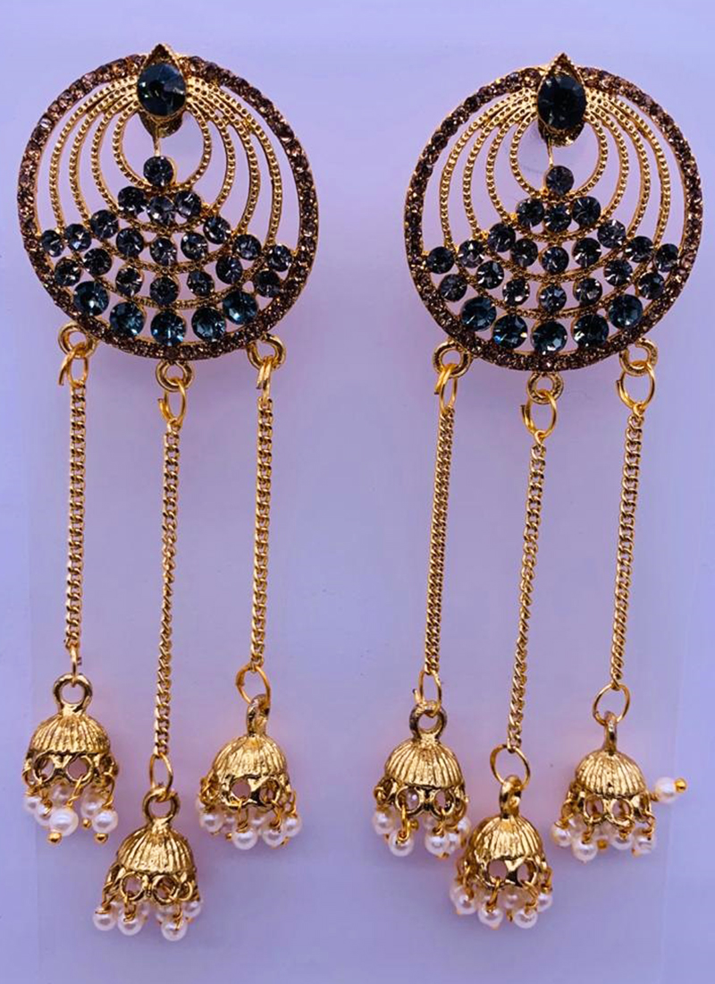 Sukkhi Enthralling Gold Plated Grey Color Stone Jhumki Earrings for Wo   Sukkhicom