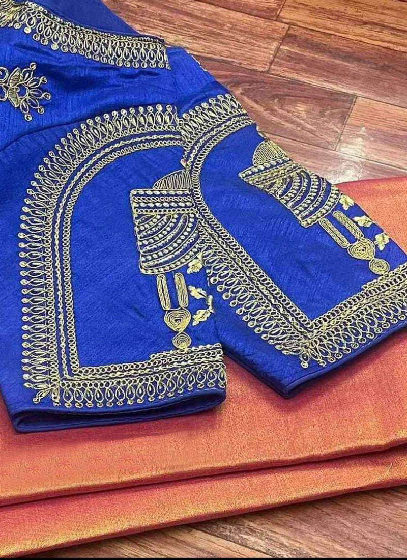 Buy Blue Upada Silk Party Wear Aari Work Saree Online From ...