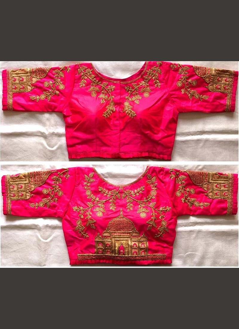 Buy Pink Phantom Silk Wedding Wear Thread work Blouse Online From