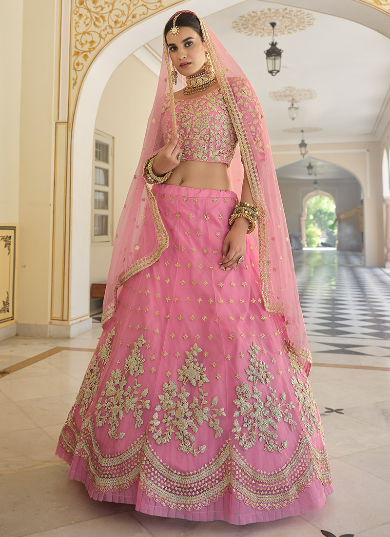 Buy Baby Pink Net Wedding Wear Dori Work Lehenga Choli Online From