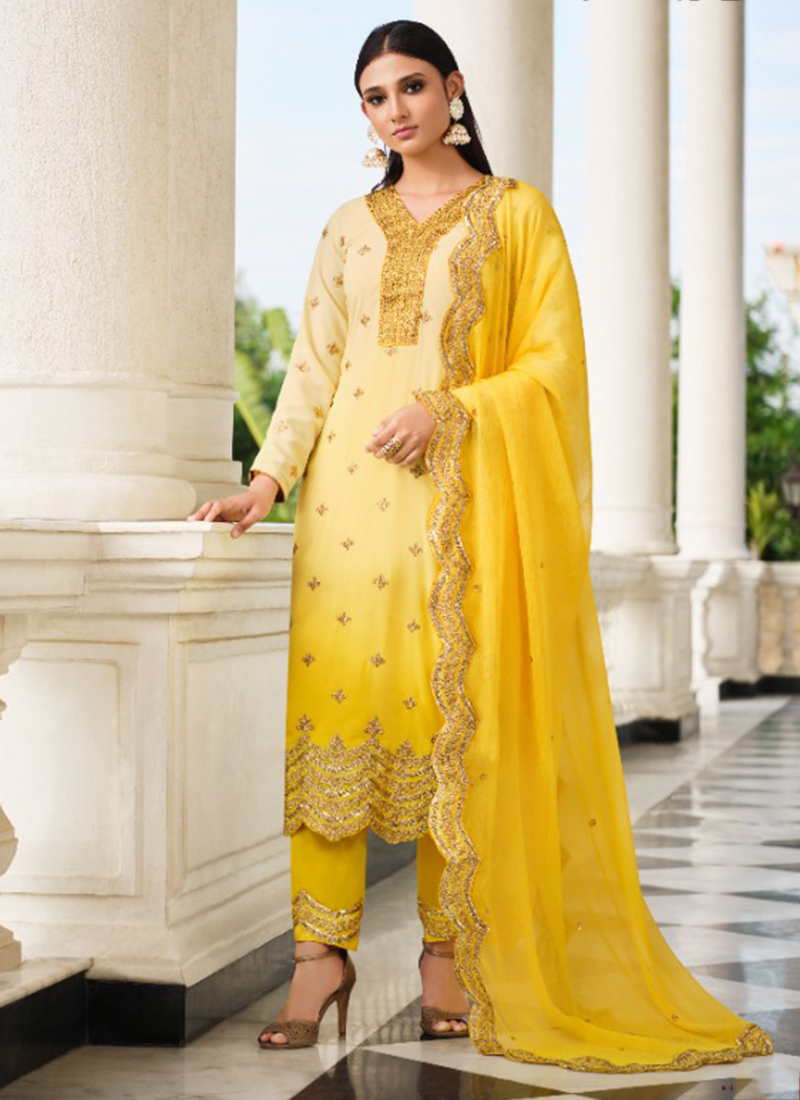 Georgette Party Wear VUBA 2023 Yellow Semi Stitched Straight Salwar Suit  Set, Dry clean at Rs 1049 in Surat