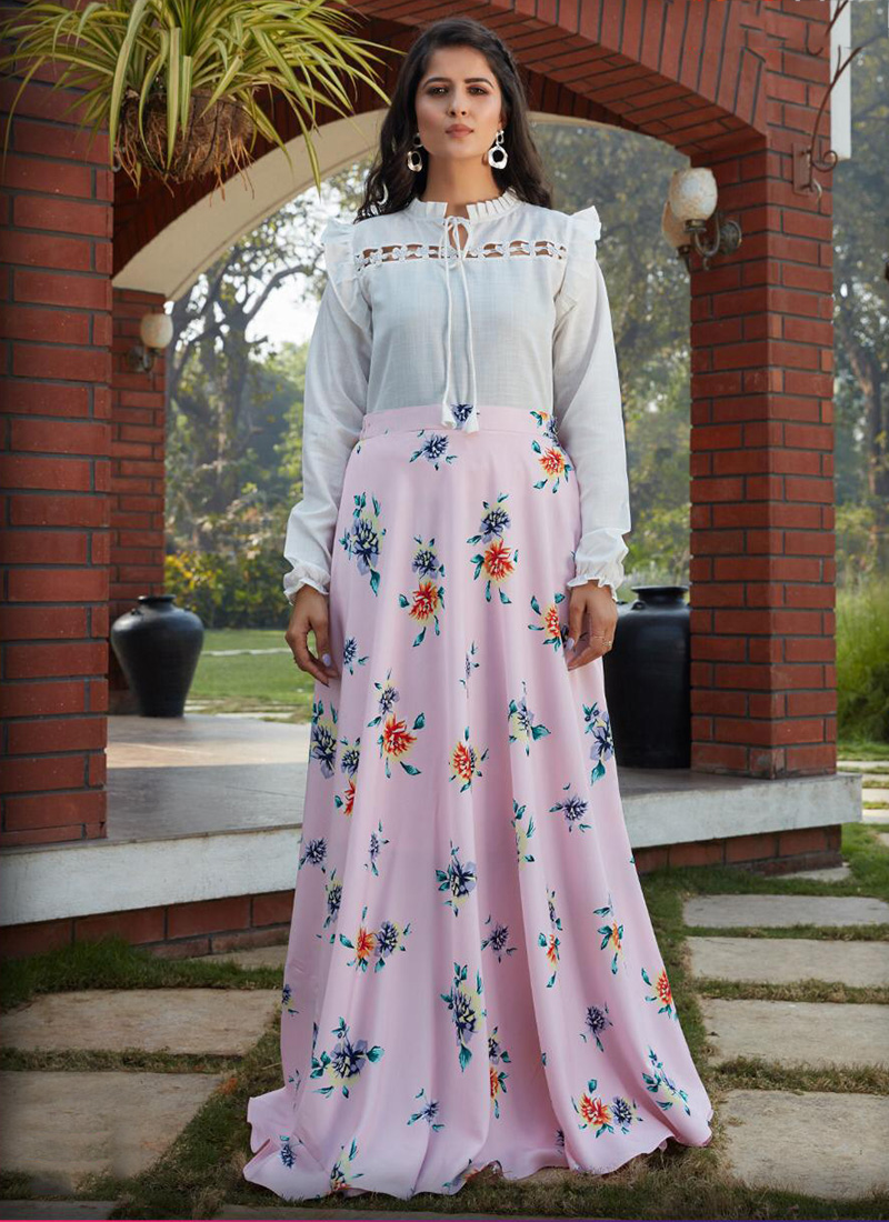 Designer Indo-western Skirt Dress With Unstitched Silk Top | Western Skirt  Image | suturasonline.com.br