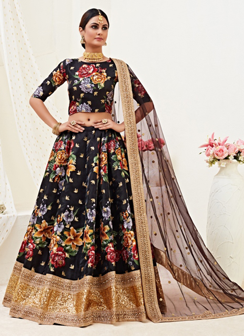 Aawiya Floral Printed Banglori Satin Exclusive Designer Party Wear Lehenga Cholis Collection Catalog 5259