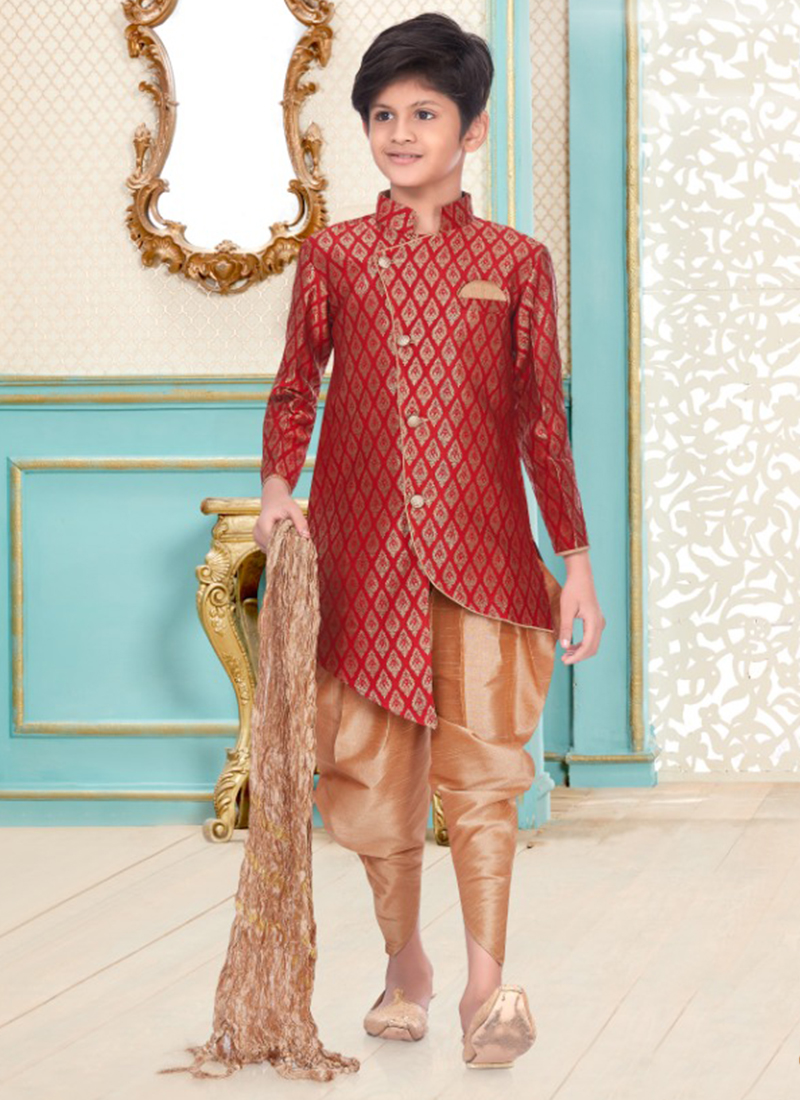 Buy Red Banarasi Brocade Party Wear Fancy Kids Kurta Pajama Online