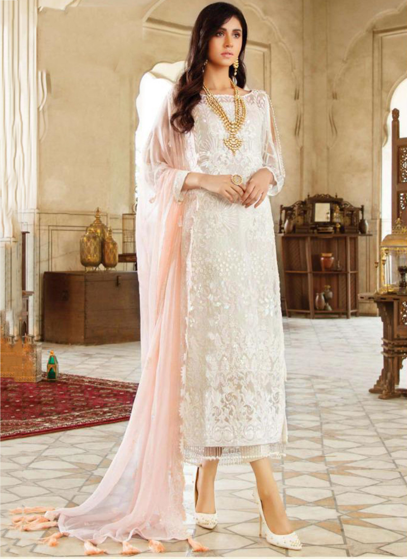 Buy White Georgette Festival Wear Embroidery Work Pakistani Suit Online ...