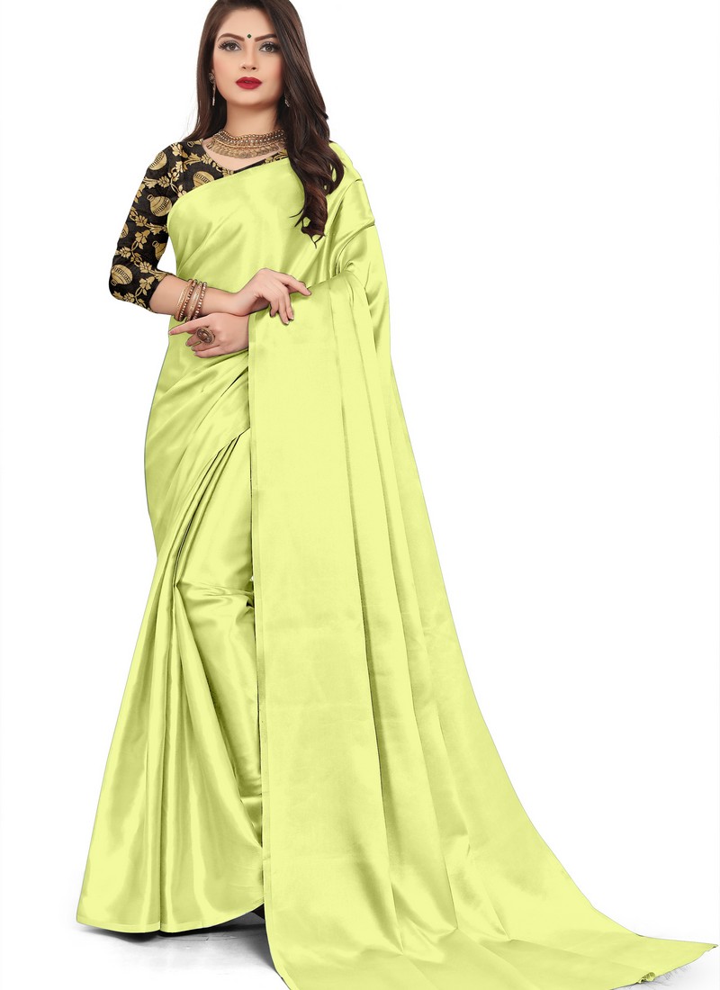 Buy Mint Rich Satin Traditional Wear Plain Saree Online From ...