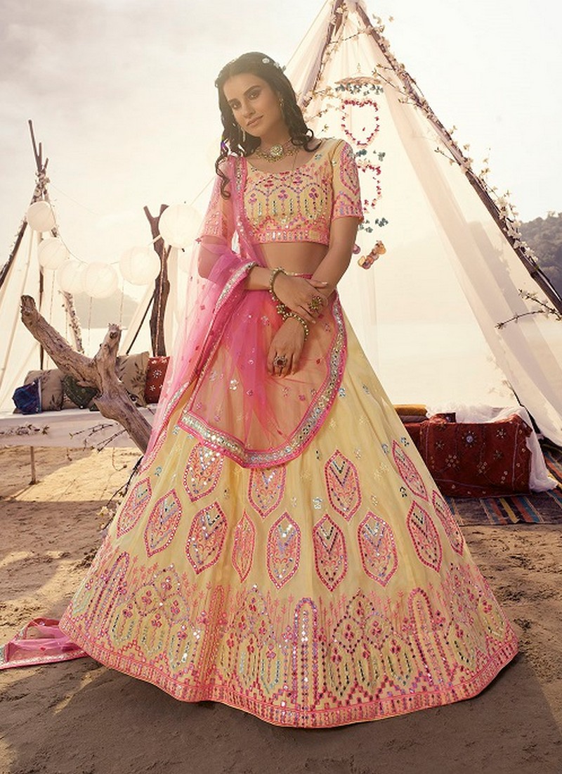 Buy Off White Silk Mirror Trendy Lehenga Choli Online : Canada - Lehenga