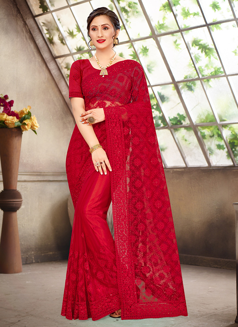 Red Saree Wedding Look 2024 | www.vivalacabana.com