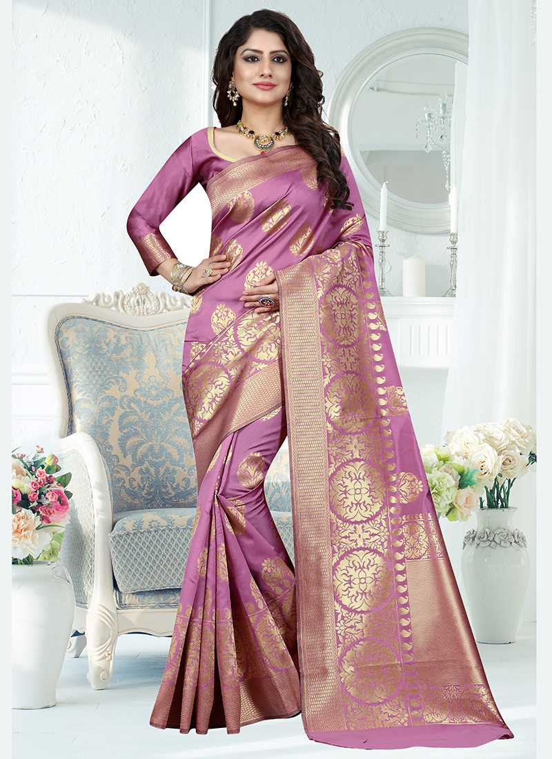 Stunning onion pink silk printed saree - G3-WSA54323 | G3fashion.com