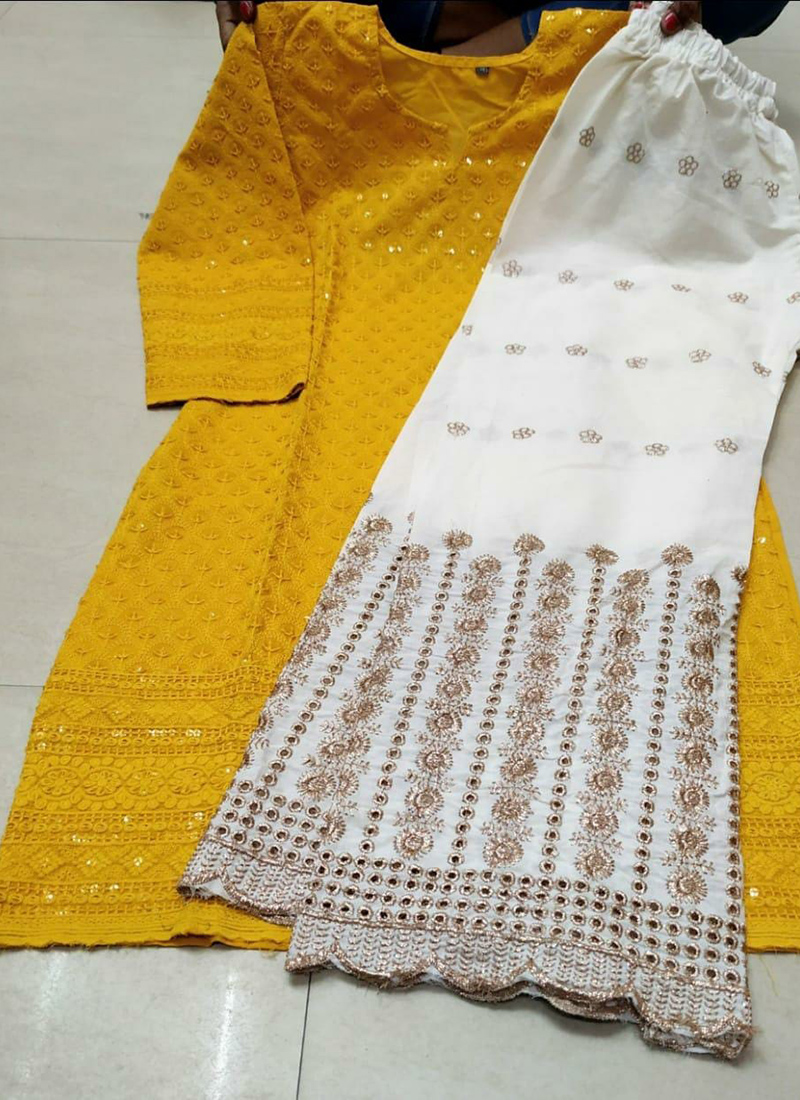 Buy Lucknowi Chikankari Kurta Palazzo Set With Dupatta, Premium Georgette  Chikankari Kurta Sets for Women, Indian Festival Suit, Gift for Her Online  in India - Etsy