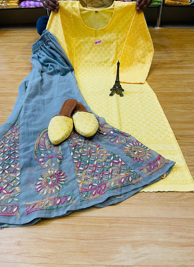 Buy Bunaai Maroon Embroidery Anarkali Sharara Suit Set For Women Online