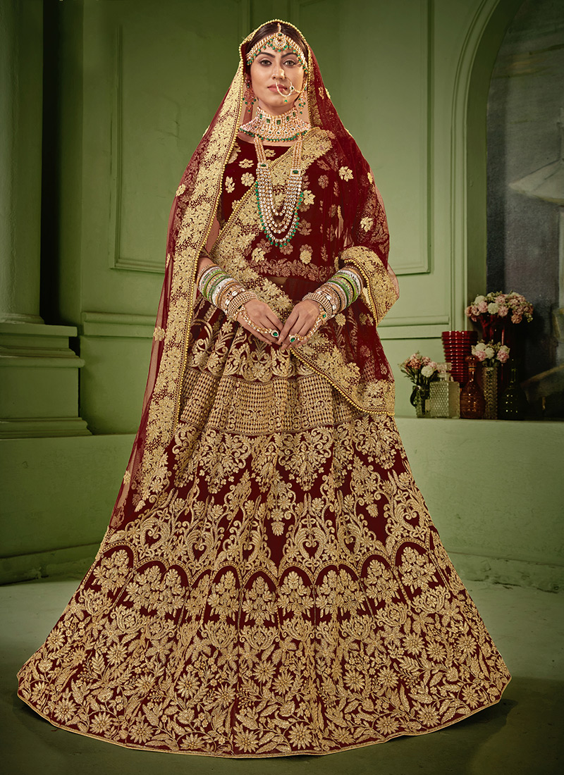 Maroon Velvet Heavy Designer Work Wedding Special Lehenga Choli - Indian  Heavy Anarkali Lehenga Gowns Sharara Sarees Pakistani Dresses in  USA/UK/Canada/UAE - IndiaBoulevard