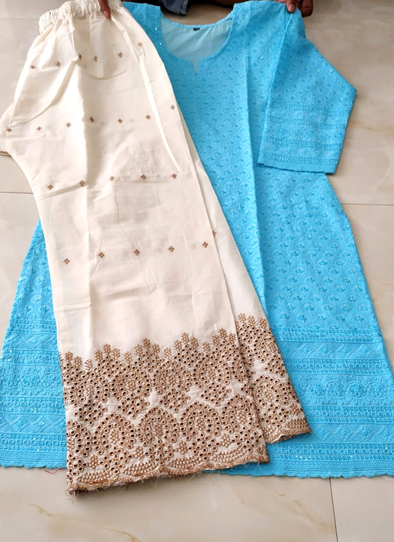 Shyamal Chikan Hand Embroidered White Cotton Lucknowi Chikankari Kurti