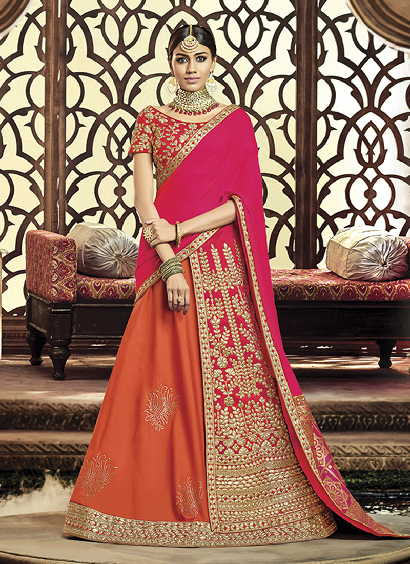 Charming Carrot Gajri Pink Thread, Zari, Dori, And Sequins Embroidered Art  Silk Wedding Lehenga Choli | forum.iktva.sa