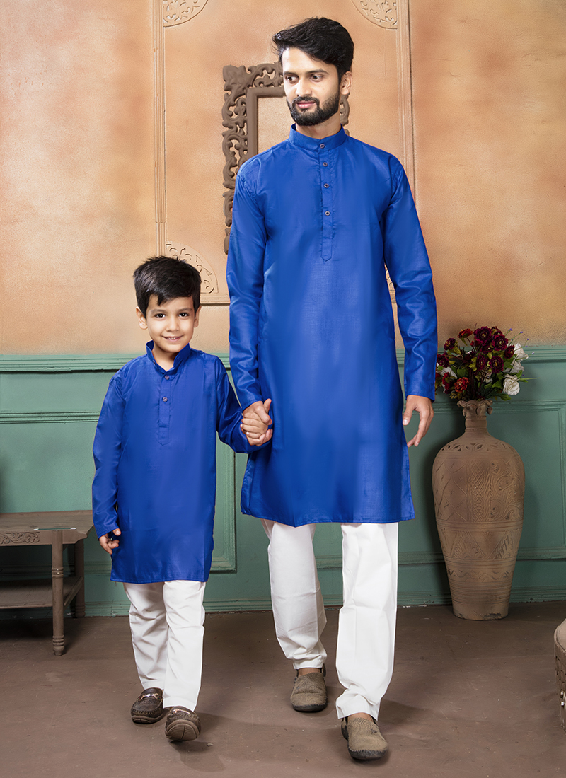 Buy Blue Pure Cotton Traditional Wear Plain Mens And Boys Kurta Online From Wholesale Salwar