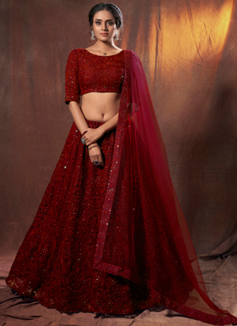 Maroon Red Velvet Lehenga Choli Indian Ethnic Party Lengha Lahanga Wedding  Bride | eBay