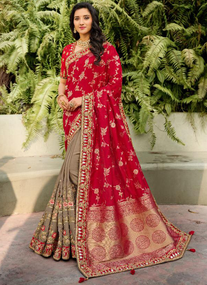 Dark pink outlet bridal saree