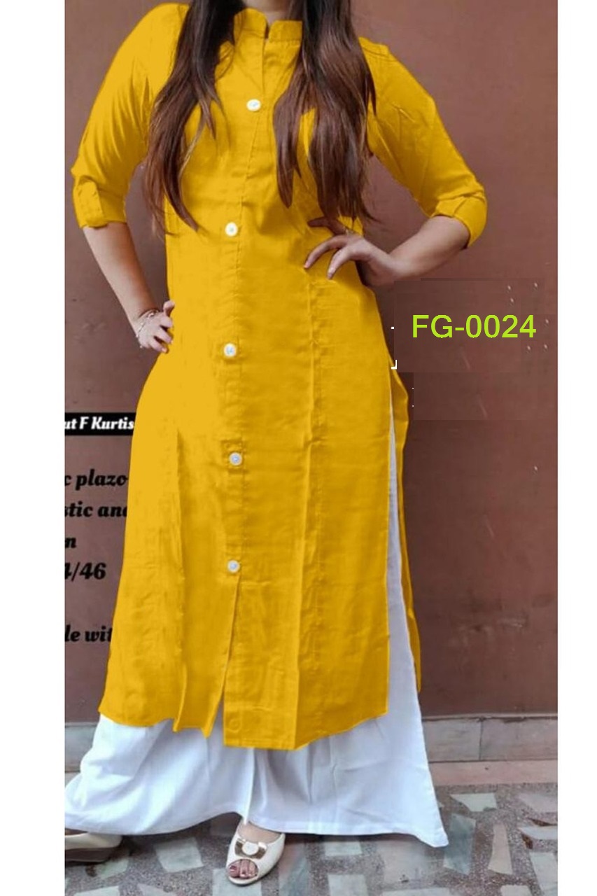 Buy Yellow Rayon Daily Wear Plain Kurti Online From Wholesale ...