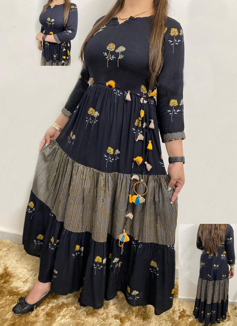 Buy Blue Cotton Casual Wear Digital Printed Long Gown Online ...