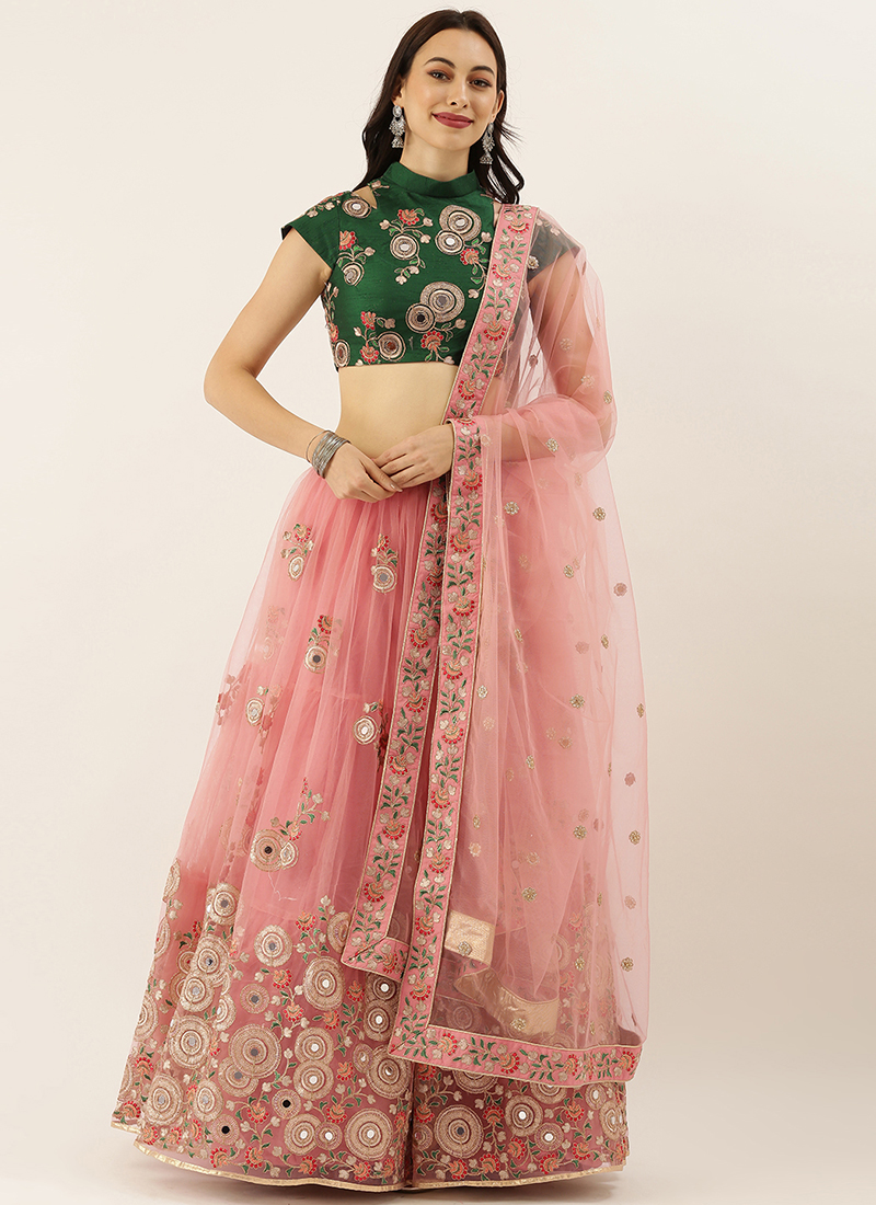 mirror work lehenga pink