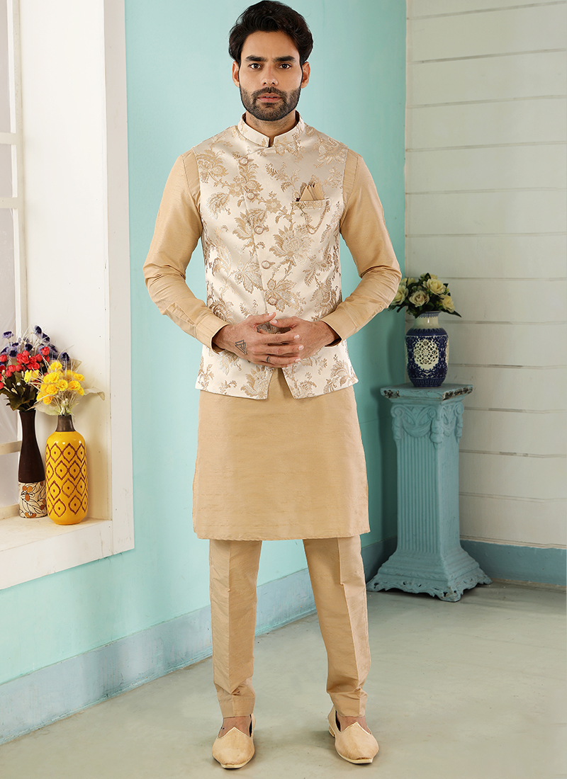 Partywear Designer Gold Banarasi order Jacquard Kurta Pajama